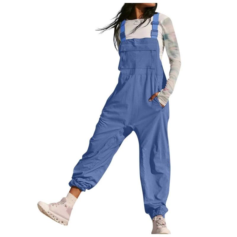 Fashion Cargo Overalls Women Y2k Harem Pants Sleeveless Square Neck Spaghetti Strap Legging Jumpsuits Pockets Streetwear