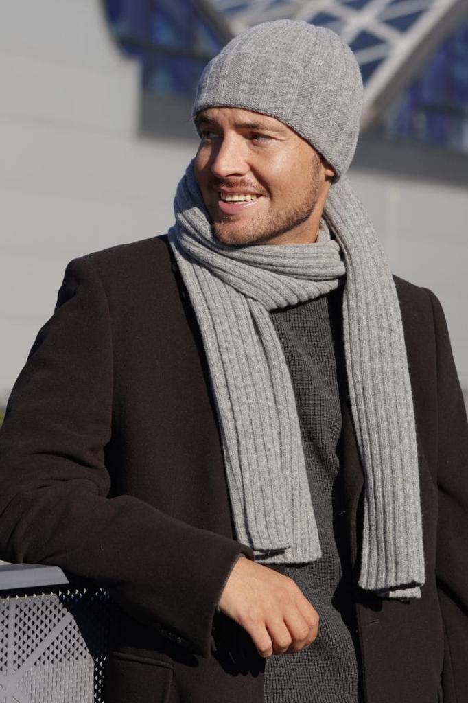 Trevor - Men' Wool Set, Hat + Scarf, Gray