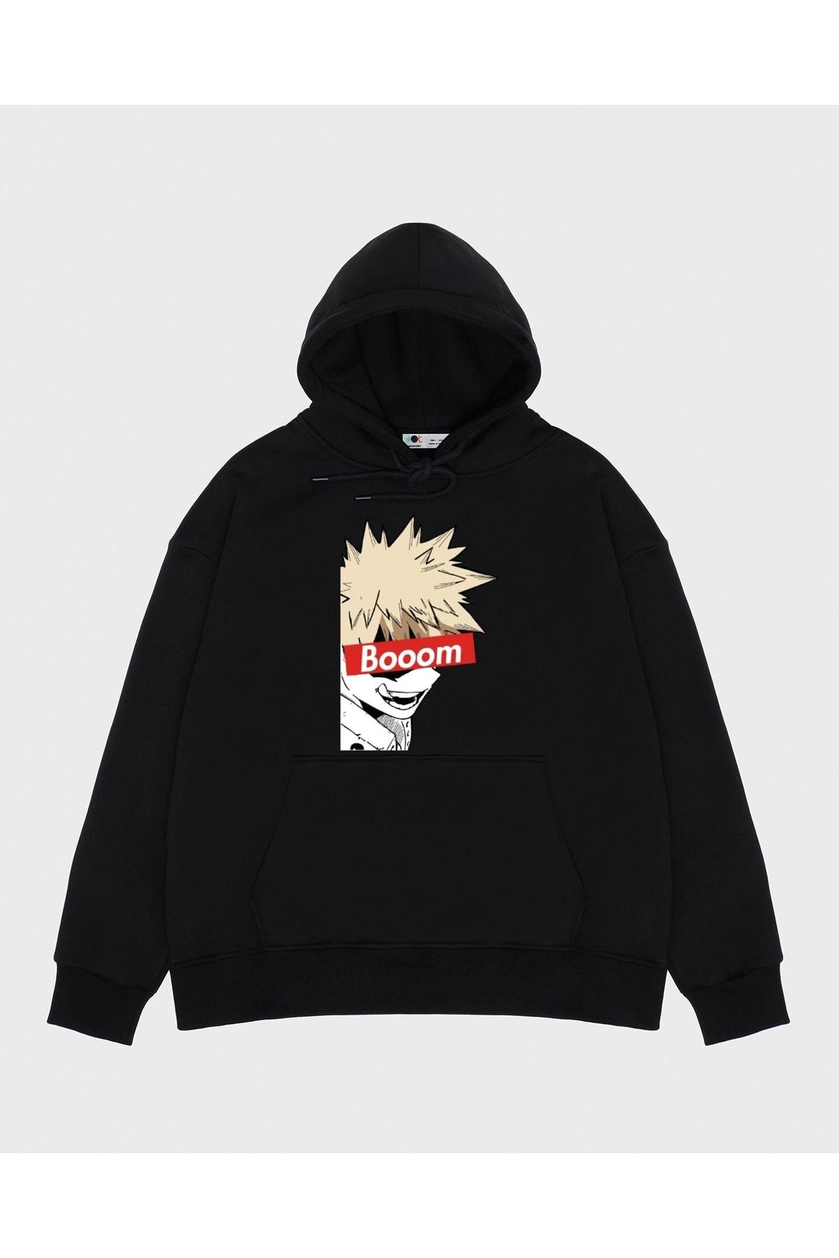 

Unisex Siyah Kapşonlu Sweatshirt Ba-ku-gou