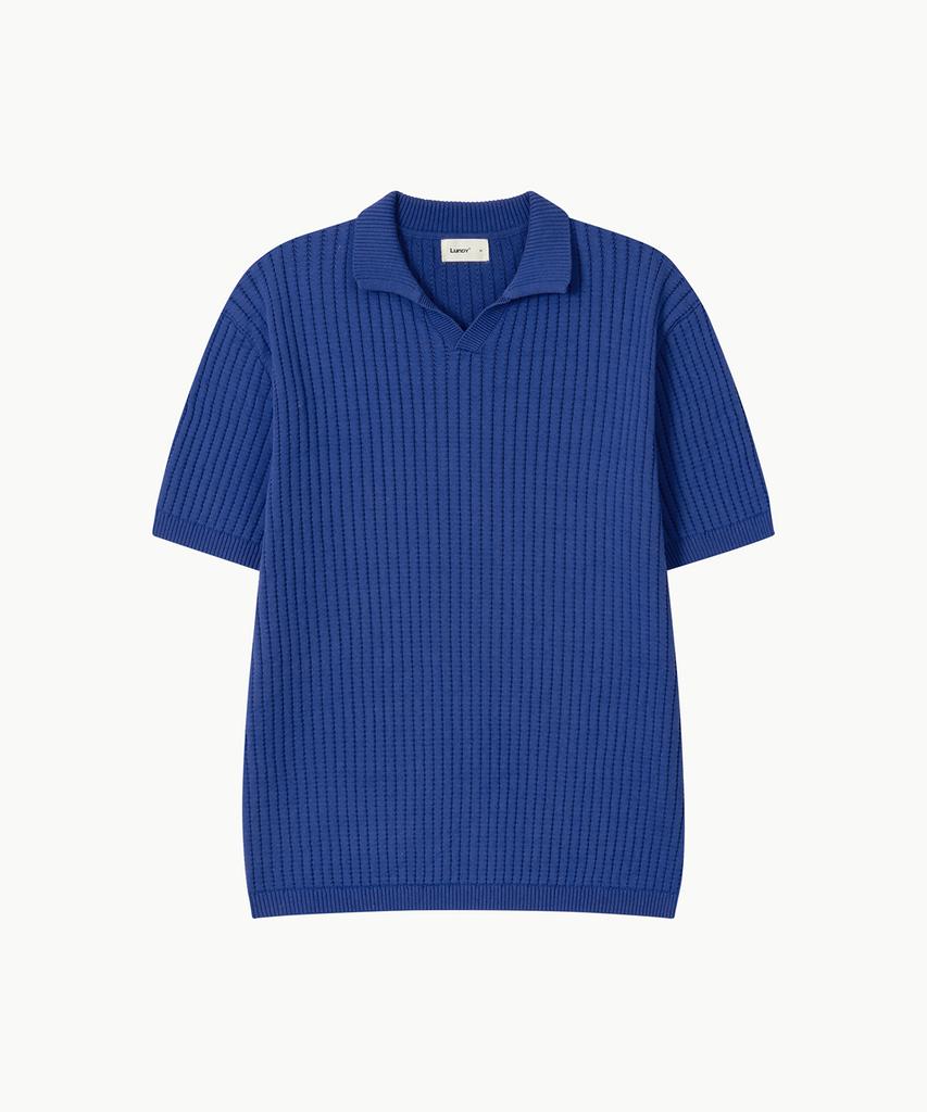 Leondi Johnny Collar Short Sleeve Knit - Blue