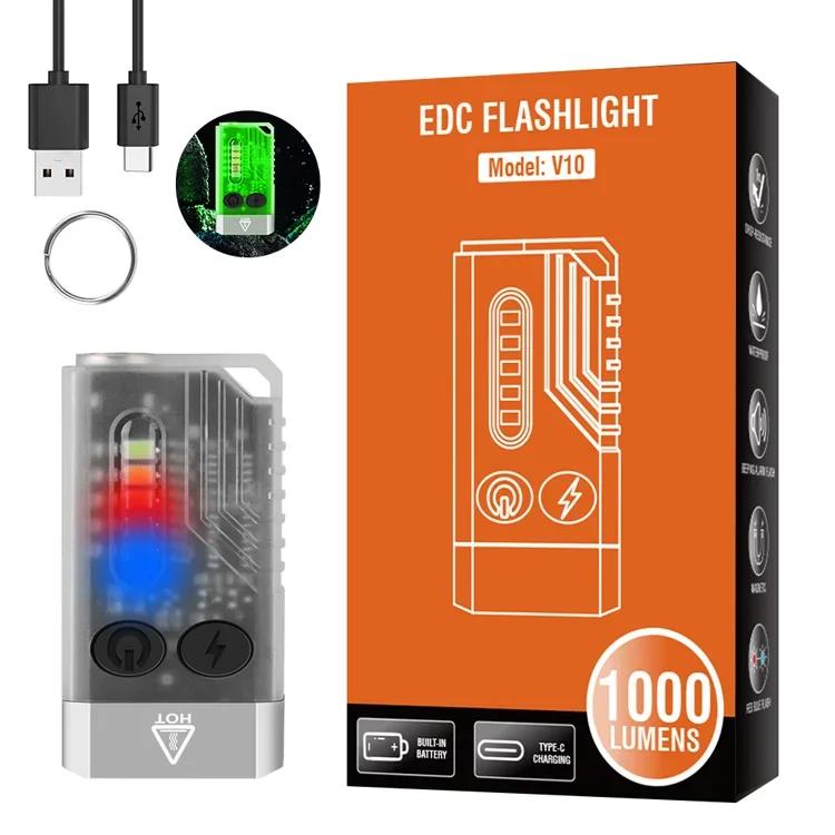 Super Bright V3 /V10 MINI LED Flashlight Fluorescence Keychain Light Portable Powerful Torch TYPE-C USB Emergency Work Light