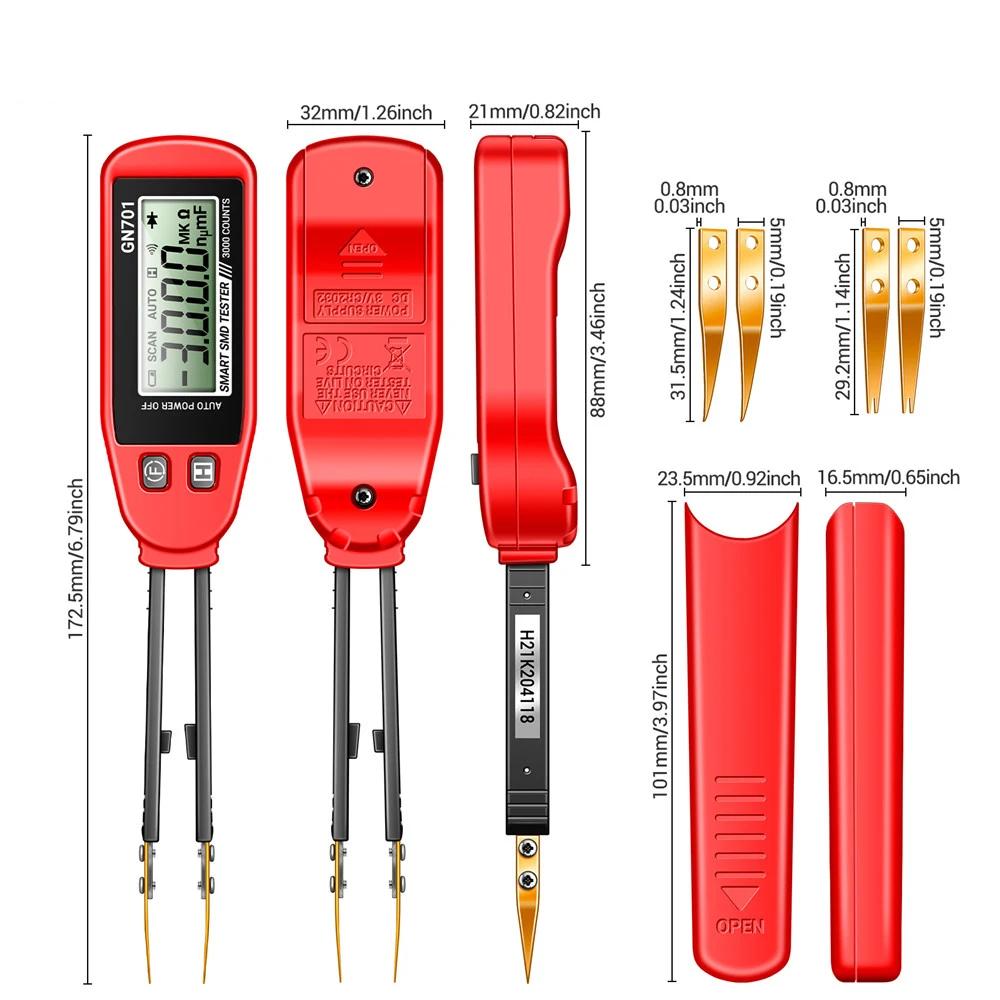GN701 Smart SMD Tester Smart SMD Tester Multimeter Kapazität Widerstand Diode Kondensator Teststift LCD-Display 3000 Counts Test