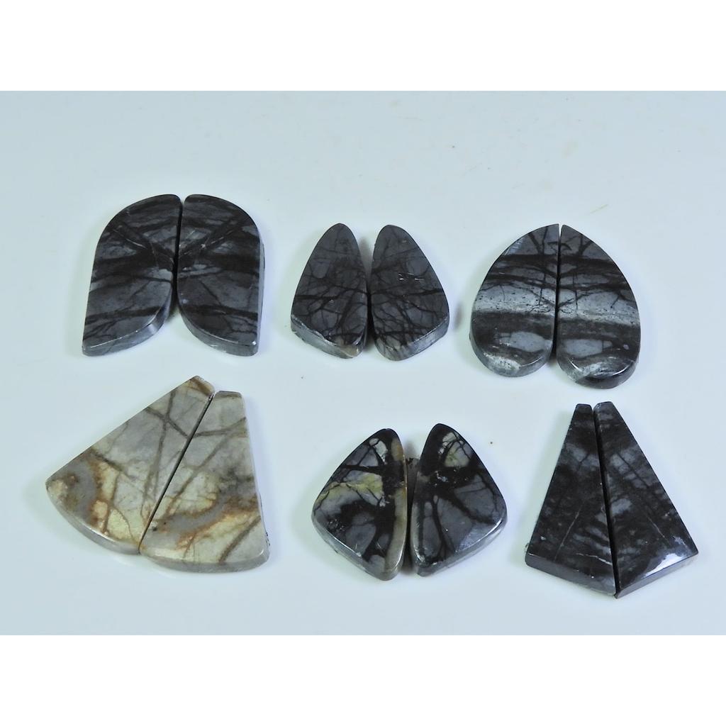 19-26MM Natural picasso Jasper Matched Pair Fancy Loose Gemstone 6 Pair Lot A-587
