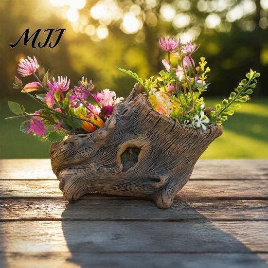 Mini Plant Pots for Balcony Resin Tree Stump Flowerpot Succulents Small Plants, Imitation Wood Grain Planter Decorative Planters Gifts Indoor