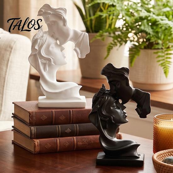 Resin Art Decoration Couples Kiss Sculpture, Abstract Couple Sculpture Home Decor, Minimalist Double-sided Face Statue Decoration, Romantic