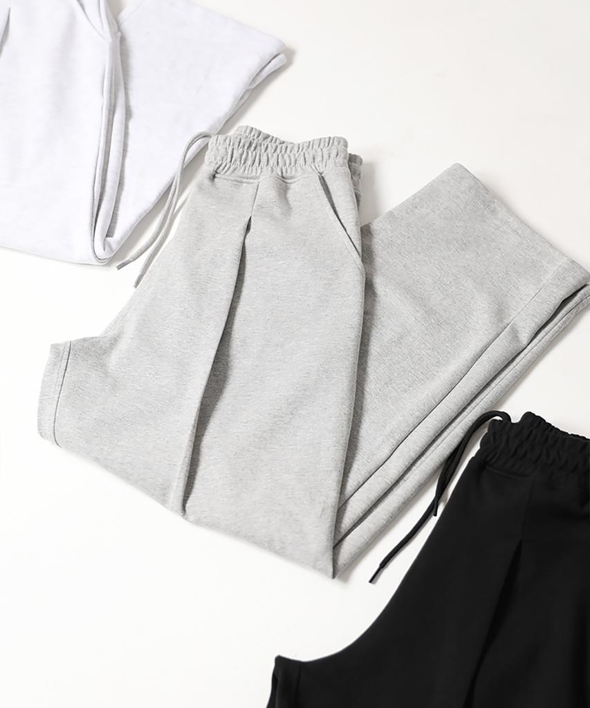 Lambeulla Double Cotton One-Pleat Wide Sweatpants [Ash]