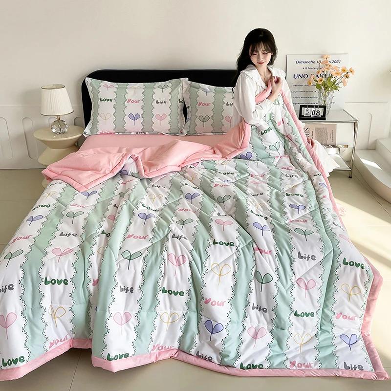 Skin-friendly Summer Cool Quilt Set or 1 Pcs Quilts Comfortable Breathable Air Condition Comforter Lightweight Summer Blanket