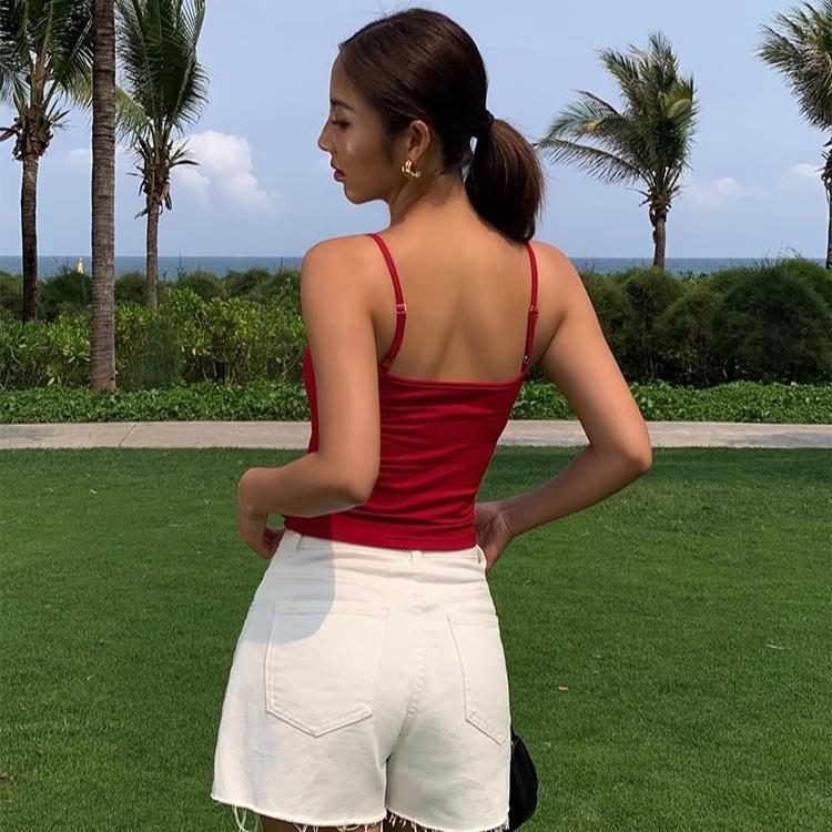 2025 Summer Women Cotton Solid Slim With Chest Pads Crop Tops Female Harajuku Camis Sexy Sleeveless Soft Tank Top Sweet Sling Tops