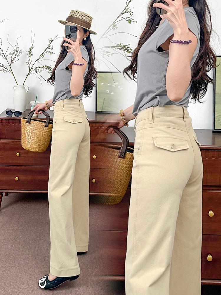 Spring 2026 Korean-Style High Waist Milk Tea Wide Leg Flare Jeans for Women