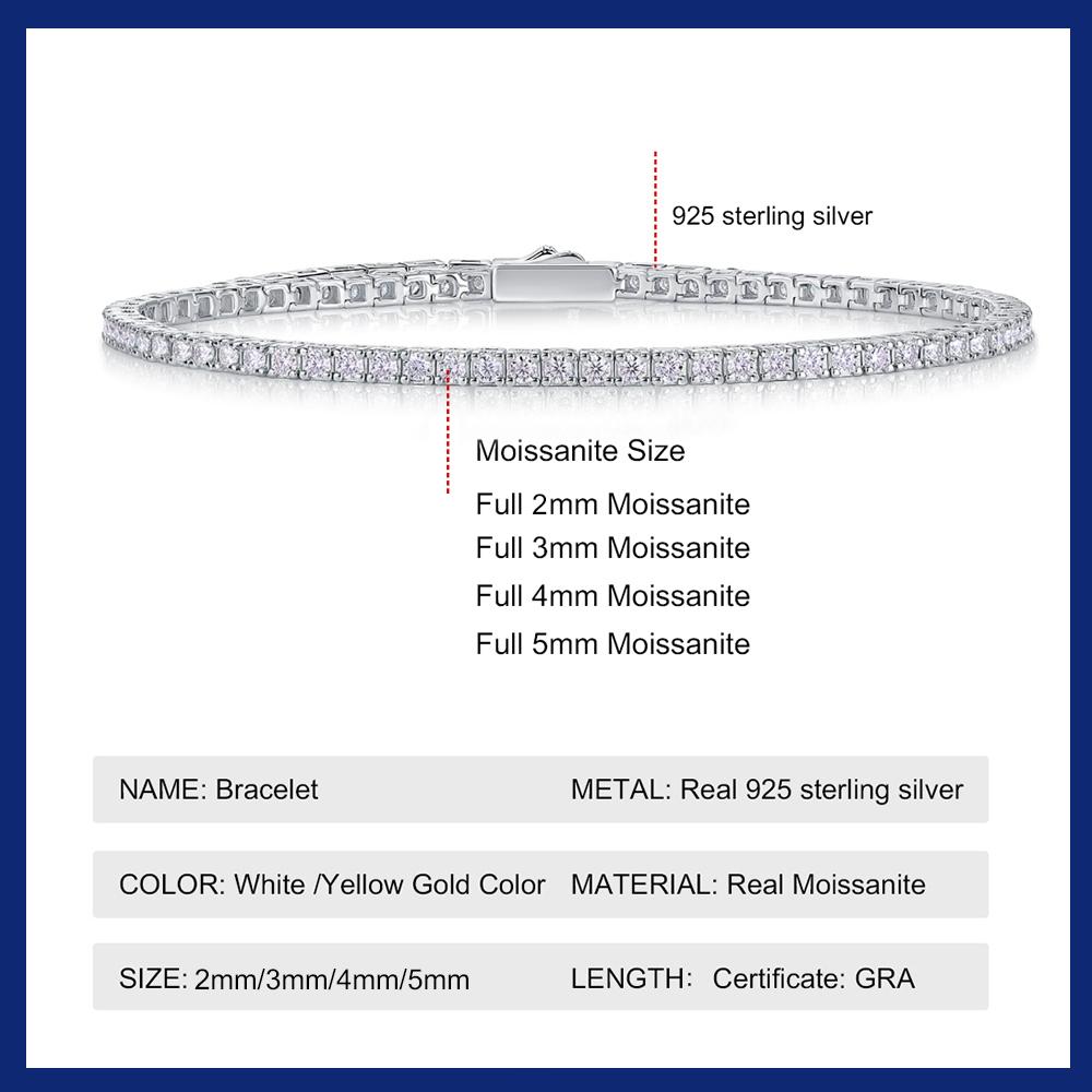 Sweetrain Moissanite Tennis Bracelet for Women 18K White Gold Plated S925 Silver Lab Grown Diamond Bracelet with GRA