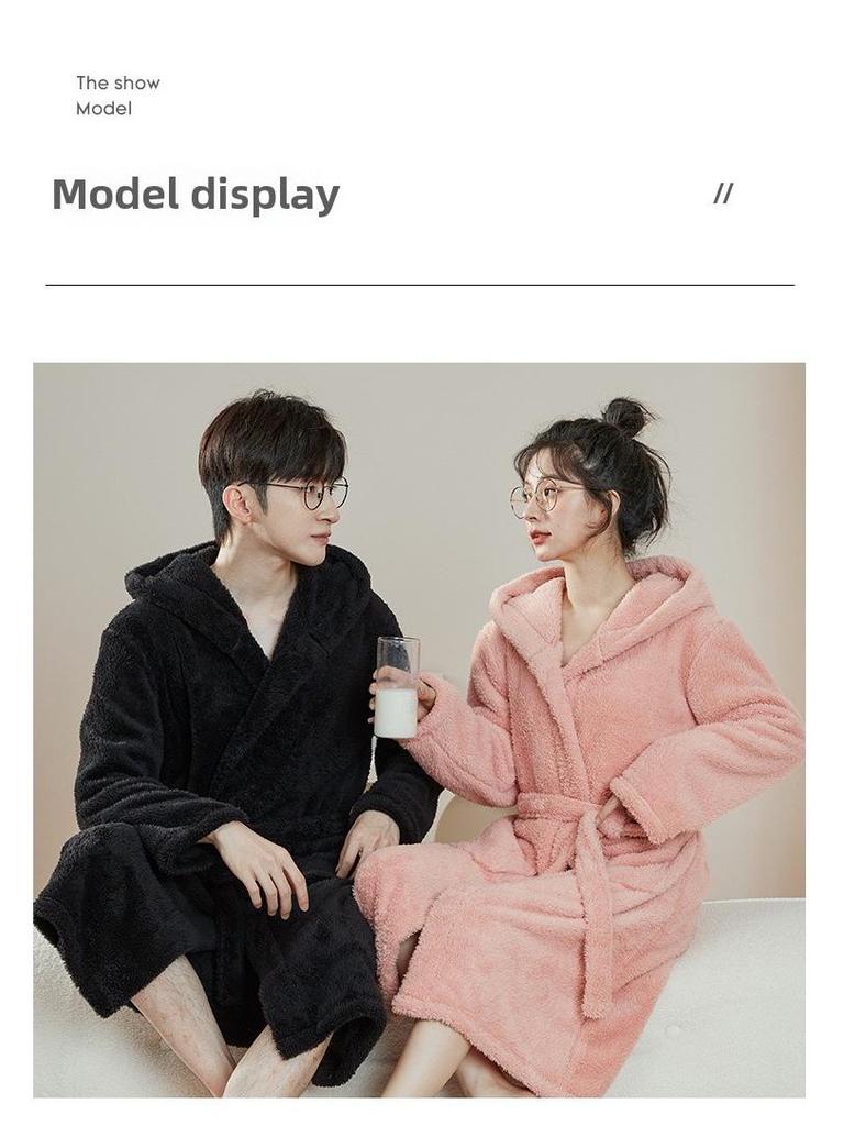 Halat de pijama cu glugă pentru cupluri 2025: Lână de coral, flanel gros, îmbrăcăminte de iarnă pentru bărbați și femei