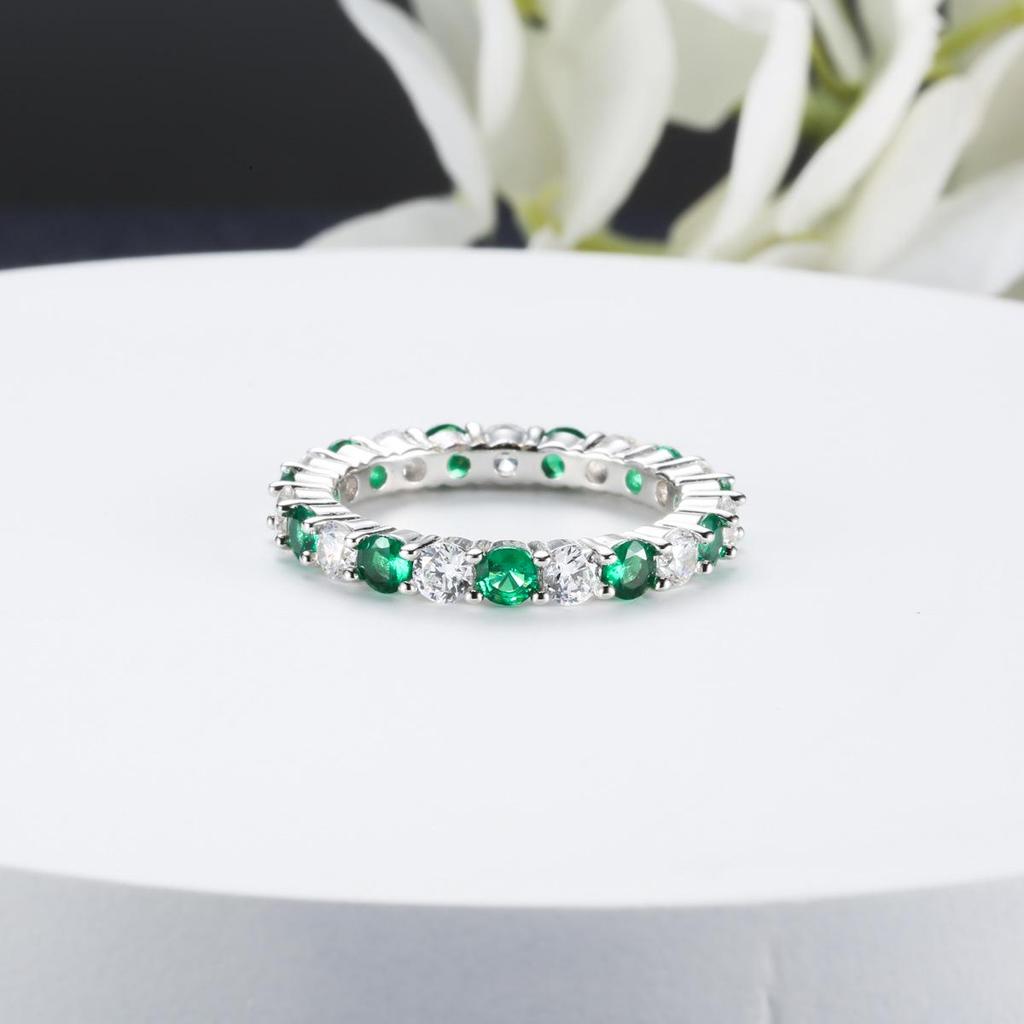 S925 Sterling Silver High Carbon Diamond Eternity Ring - Women's Simple Stackable Full Diamond Design