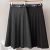 Gray Wool Blend High-Waisted Pleated Skirt for Petite Figures - Mid-Length A-Line Autumn Design