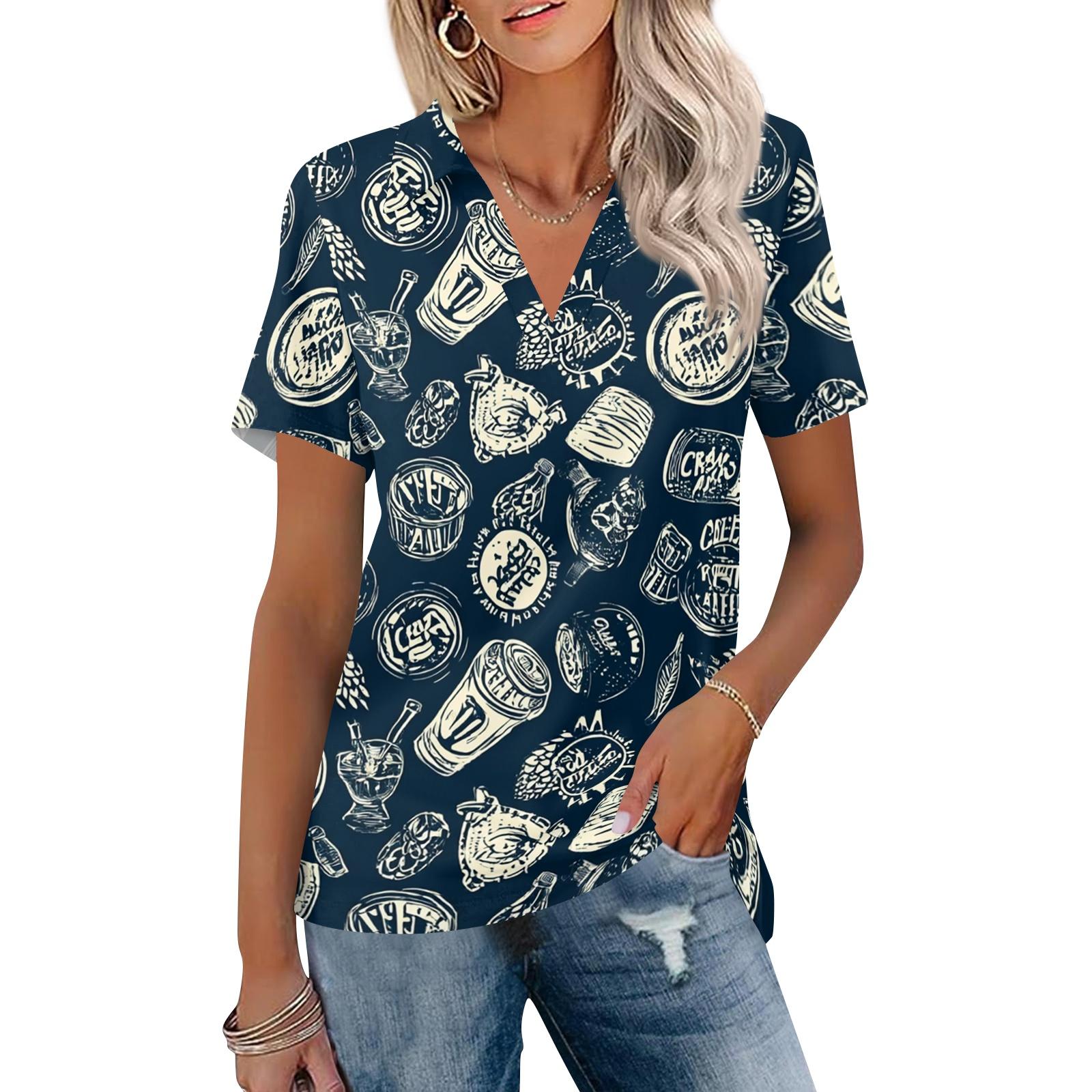 

Women Casual V Neck Short Sleeve Oktoberfest Print Polo Shirt Lightweight Summer Top Relaxed Fit Blouse for Everyday Wear XXL синий