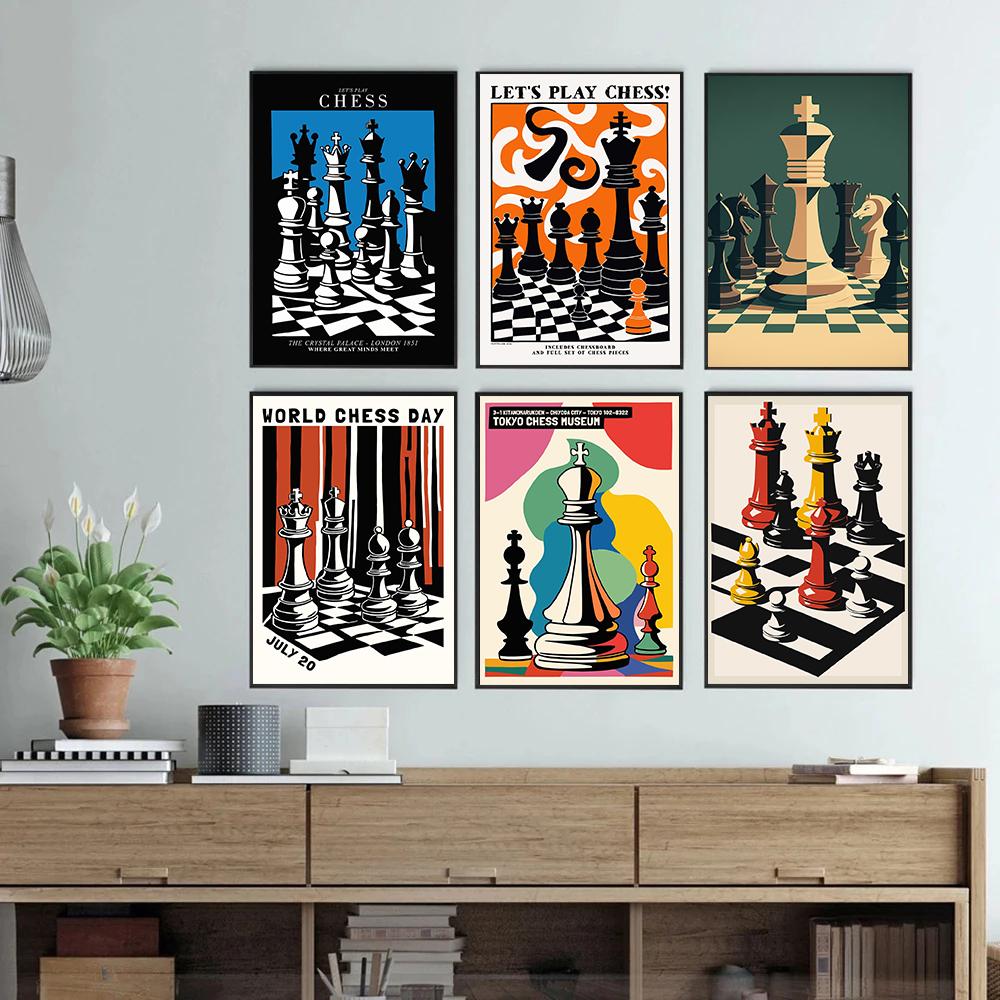 International Chess Posters Geometric Chessboard Minimalist Game Prints Canvas Painting Wall Art Pictures Home Living Room Decor