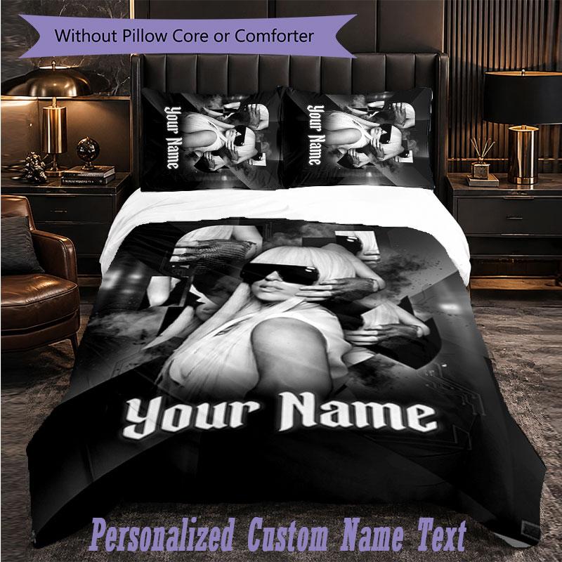 Personalized 3Pcs Bedding SetLady Gaga Custom Text Duvet Cover Pillowcase Set Bedroom Gift