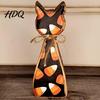 Harvest Celebration Mantel Decor Rustic Wooden Cat Ornament Vintage Halloween/Flower Wood Tabletop Signs Decorative Figurines for Fall Distressed