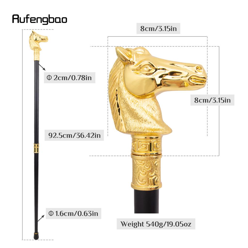 Golden Race Horse Bristle Head Fashion Walking Stick Decorative Cospaly Vintage Party Fashionable Walking Cane Crosier 93cm