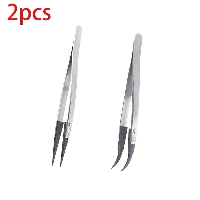 6PCS Watch Hands Installation Work Tweezers Straight Elbow Handle Stainless Antistatic Plastic Tweezers ESD-259 ESD-259A ESD-7A