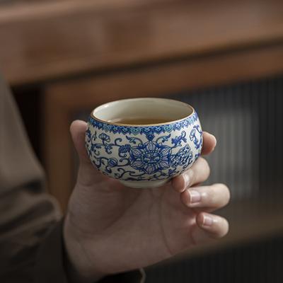 Tazas de té de cerámica Zen Juego de tazas de té de cerámica Vintage Lapis Lázuli Copa Maestra Horno Ru Craquelado de hielo Juego de té Accesorios para la ceremonia del té