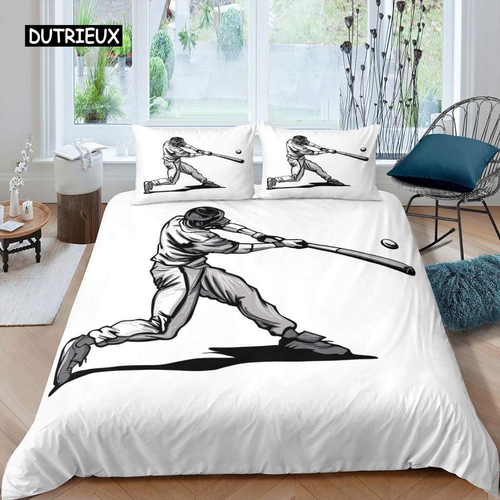 Baseball Duvet Cover Polyester Ball Pattern Sports Theme Player Twin Bedding Set for Teen Baseball Lovers Queen King Quilt Cover