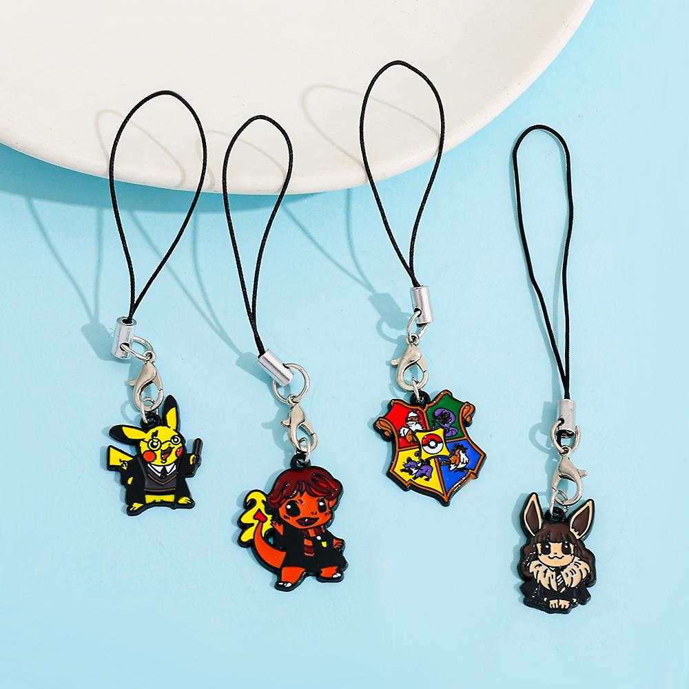 4pcs Pokemon Keychain Set Cute Cartoon Character Keyring Bag Mobile Phone Pendant Fans Party Gift Accessories