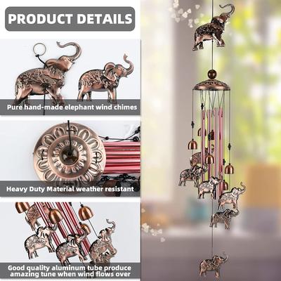 Aluminum Tube Metal Elephant Animal Wind Chimes Vintage Wrought Iron Wind Chimes Indoor and Outdoor Home Garden Ornament Gifts