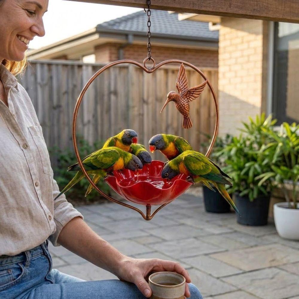 Wide-Mouth Heart Shape Bird Feeder Iron Art Retro Bird Bath Flower Bird Water Feeder  Balcony Use