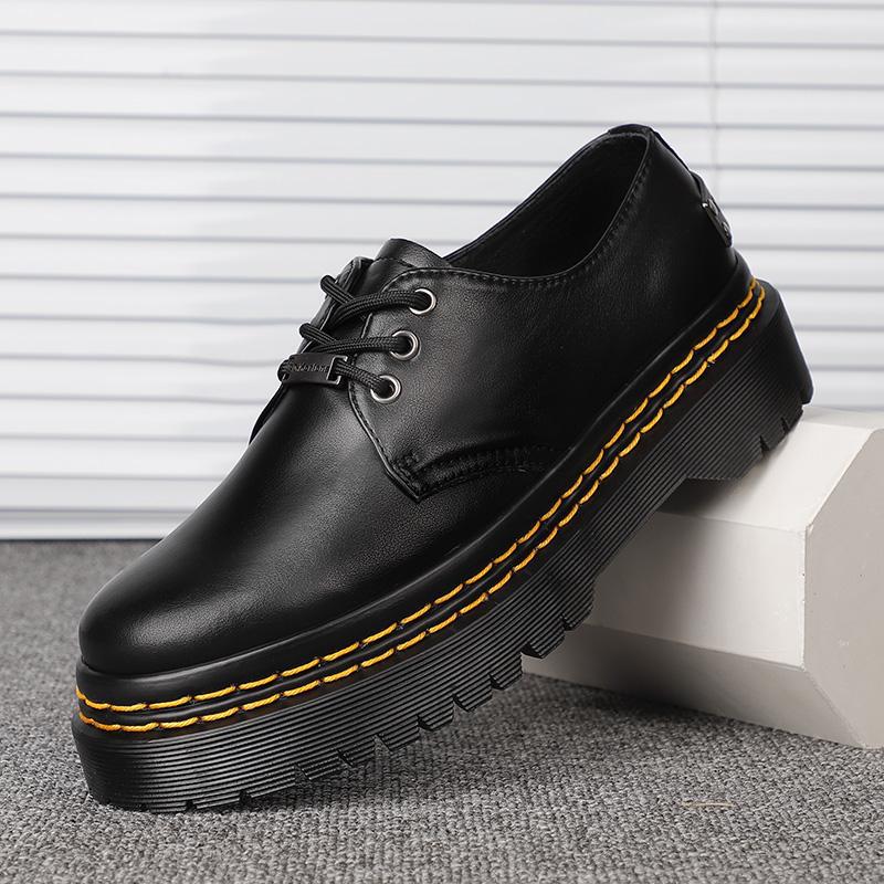 

Thick-soled small leather shoes for men and women low-top, genuine leather British round-headed casual student muffin-soled short boots, when 45 чорний