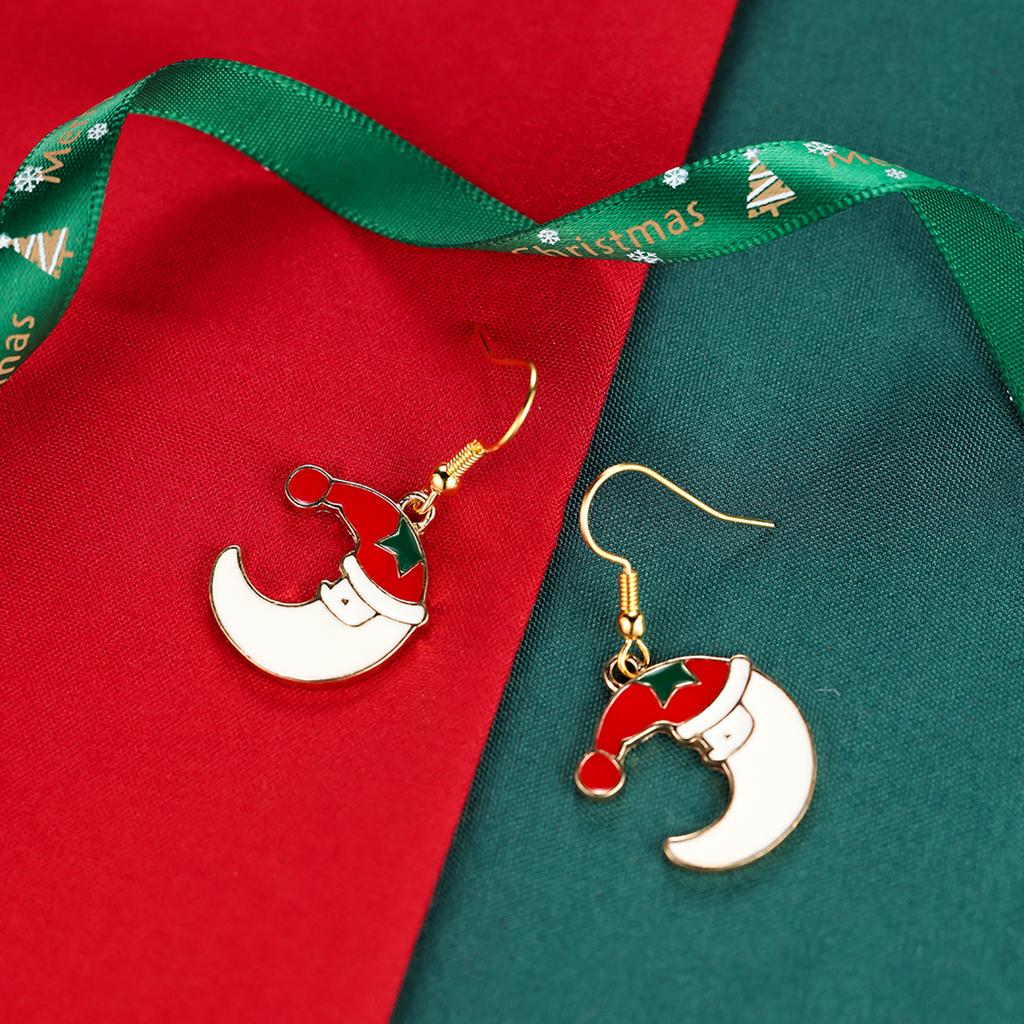Cute Santa Claus Shape Drop Earrings Gold Tone Hook Red White Colored Design Christmas Jewelry Gift for Women Holiday Party