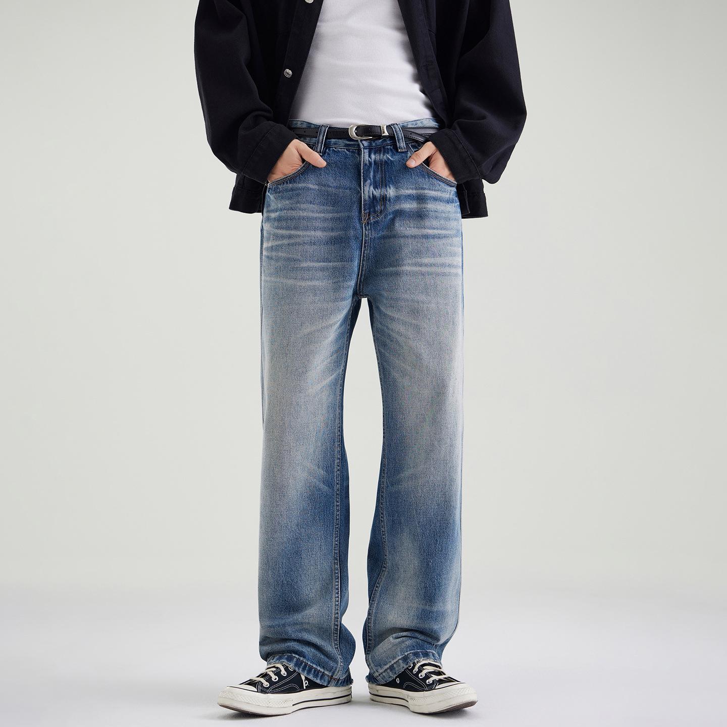 

Men s 2025 Blue Flared Wide-Leg Jeans with Cat Whiskers - Versatile Autumn/Winter Casual Wear XL синий