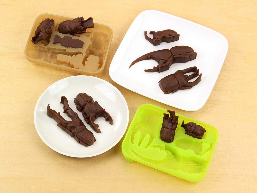 Carolata Rhinoceros Beetle Stag Beetle Silicone Ice Tray Chocolate Mold for Baking Insect Craft & (Brown/Green) (Microwave/Dishwasher Safe) (Heat