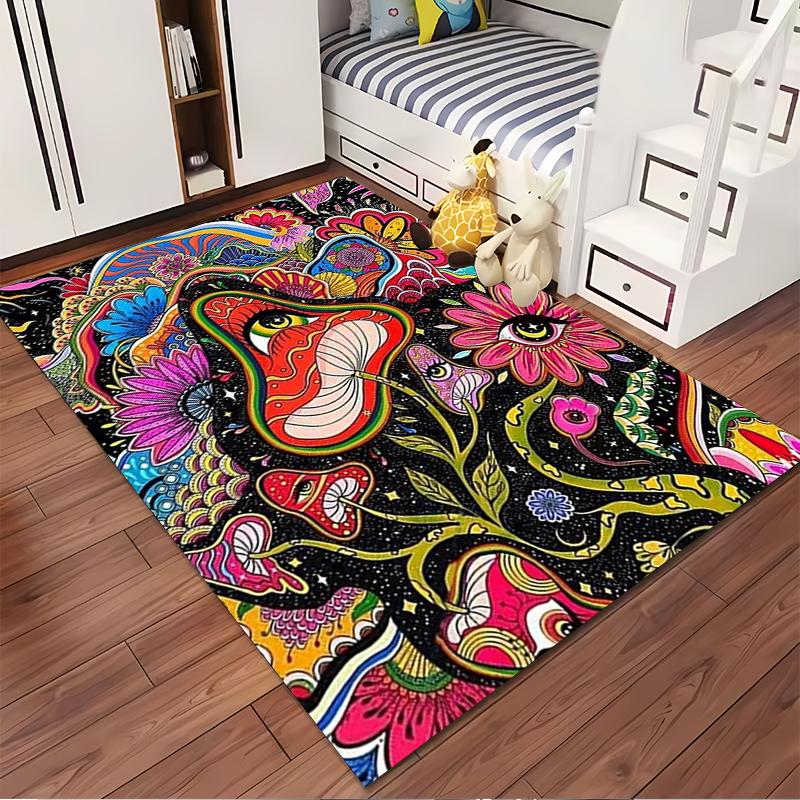 Psychedelic Floral Mushroom Eye Design Rug Non-slip Rug Suitable for Living Room and Bedroom Sofas
