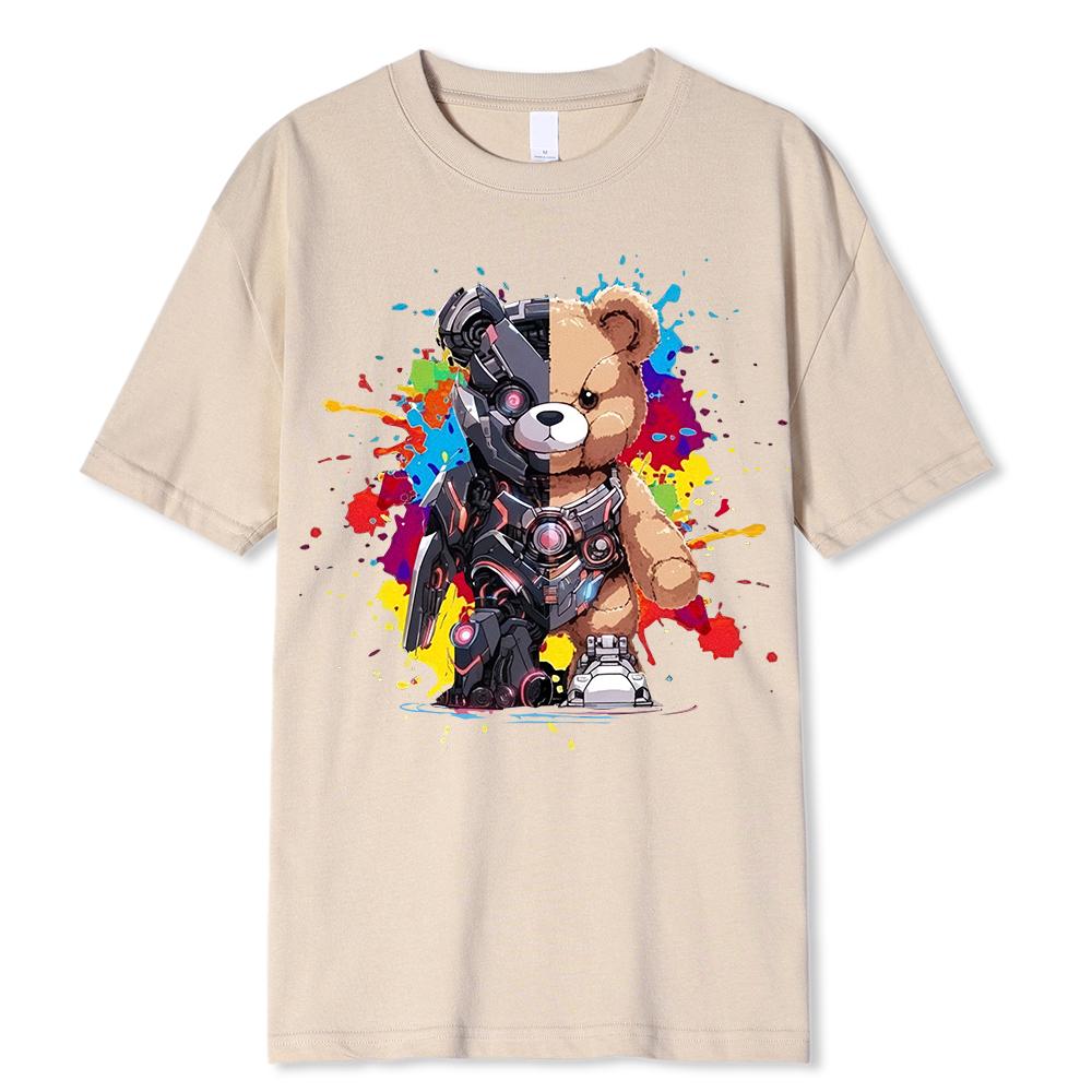 Mech Warrior Bear Printing Women T-Shirt Creativity Casual Tee Shirts Street Hip Hop Short Sleeve Basic All-Match Tide Tshirts