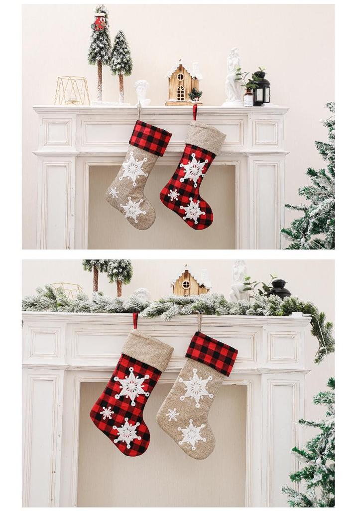 Plaid Christmas Stocking with Embroidery - Children's Gift Bag & Festive Decoration