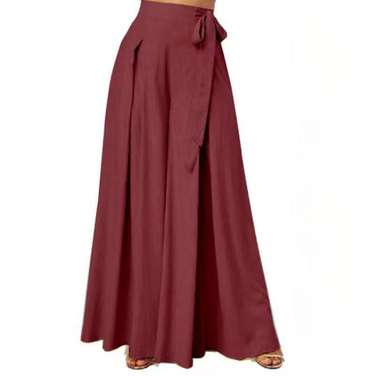 

Womens Loose Wide Leg Pants Casual Elastic Culottes Spring Summer Lace Up Multi Size Optional S вино красного