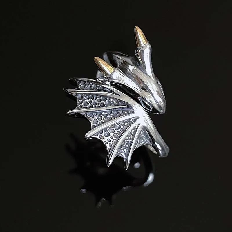 Vintage Silver Color Little Flying Dragon Cuff Finger Rings For Women Men Fashion Open Adjustable Handmade Couple Ring Jewelry