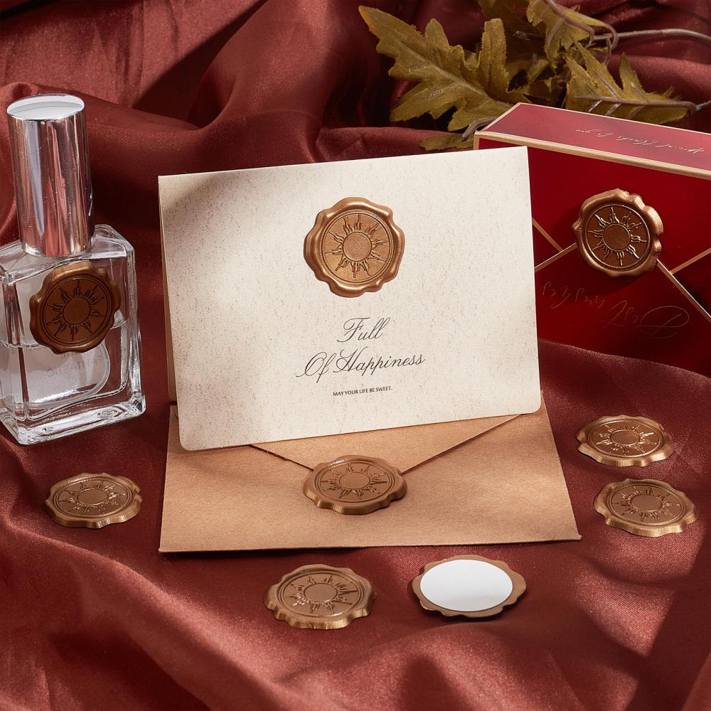 60Pcs Adhesive Wax Seal Stickers Envelope Seal Decoration for Craft Scrapbook DIY Gift Sun Pattern 30mm