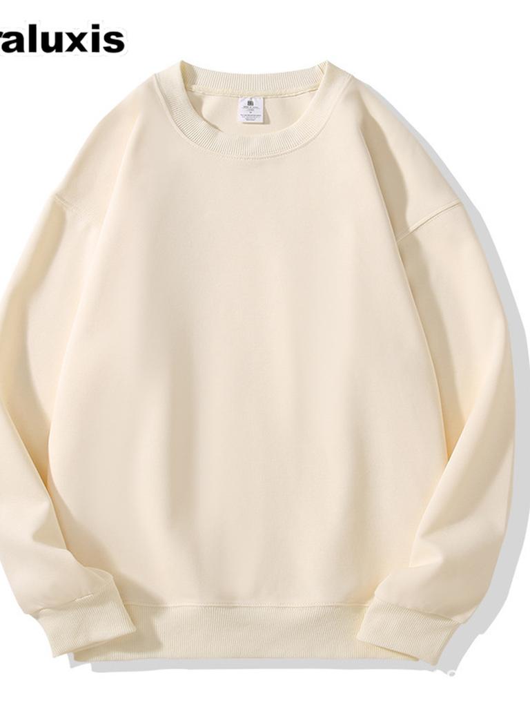 New Fall/Winter Crew Neck Sweatshirt Women's Long Sleeve White Solid Loose Casual Crop Top for Girls Autumn Fashion