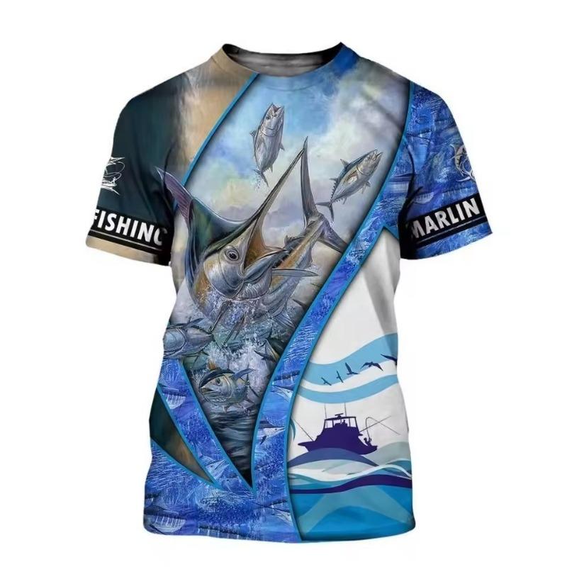 Vintage T-Shirt für Herren Angeln 3D-Druck Outdoor-Sport Kurzarm-Top Lässiges Herren-T-Shirt Lockeres T-Shirt Streetwear Herrenbekleidung