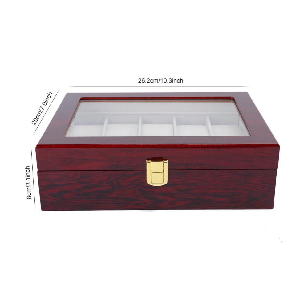 Elegante Holz-Uhrenbox 10 Fächer Rote Schmuckschatulle Luxuriöse Glänzende Vitrine Zuhause