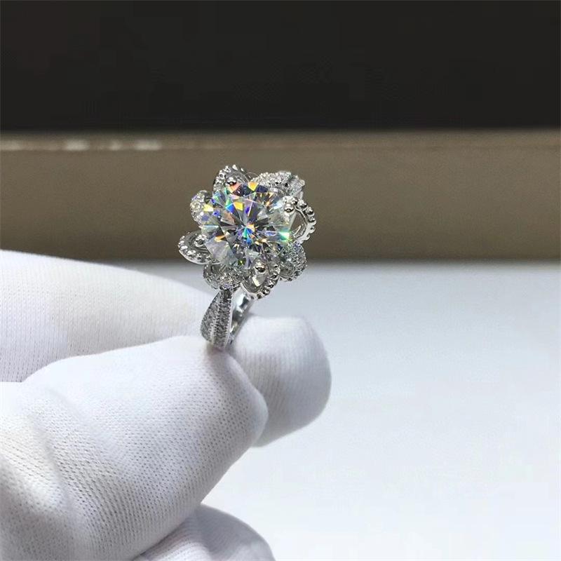 2 Carat Rose Fountain Moissanite Women's Ring, D Color, with Diamond Tester Pen – Perfect for Weddings.