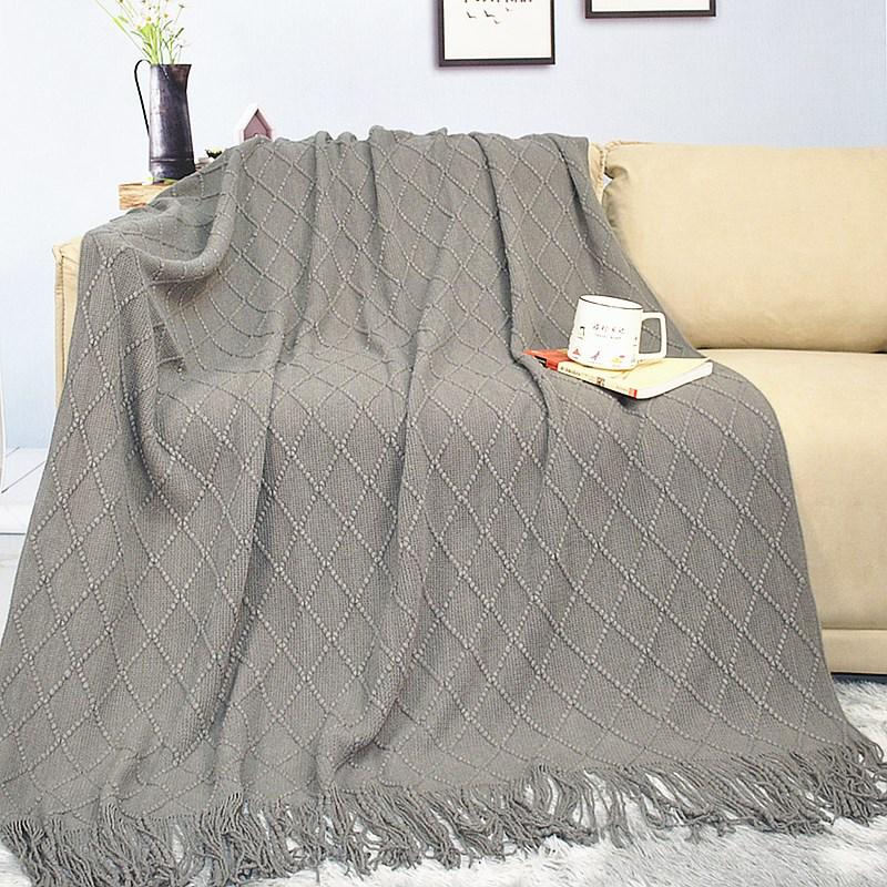 

Nordic Retro Yellow Argyle Knit Blanket - Bed Runner, Sofa Throw, End Scarf Cover 127x180 cm (with fringe)