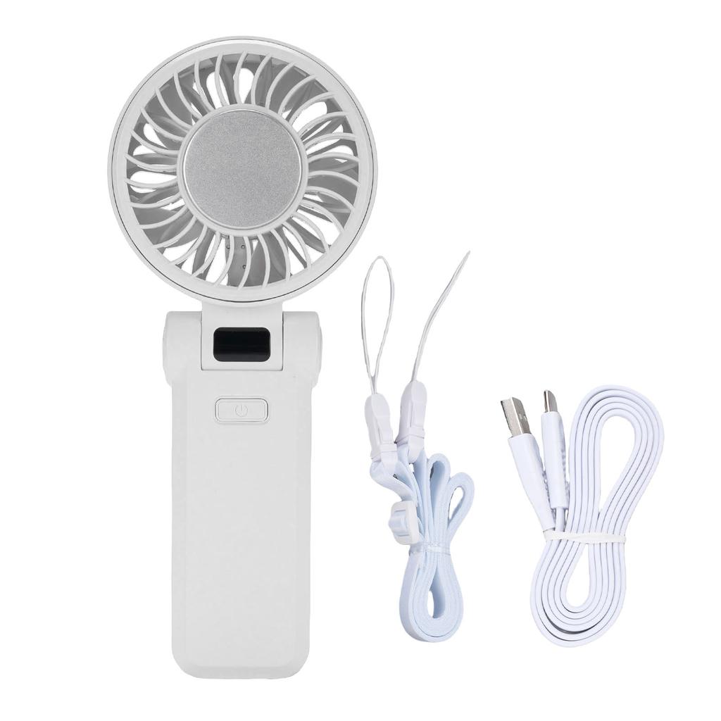 Foldable Handheld Fan 5 Speed Digital Display Quiet Long Lasting Running Personal Fan with Lanyard