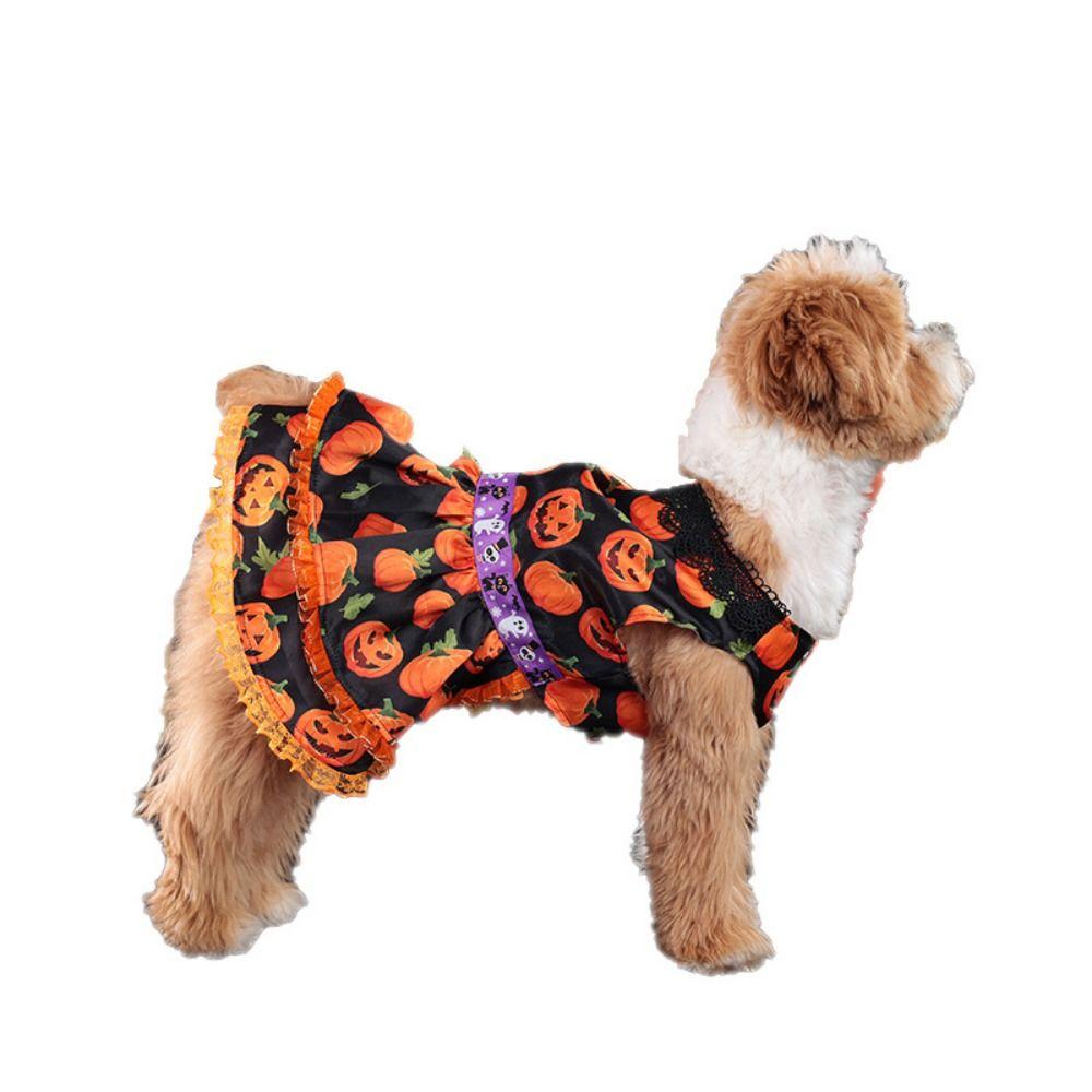 Creative Pet Halloween Dress Pumpkin Pattern Pet Pumpkin Lace Dress  Pet Supplies
