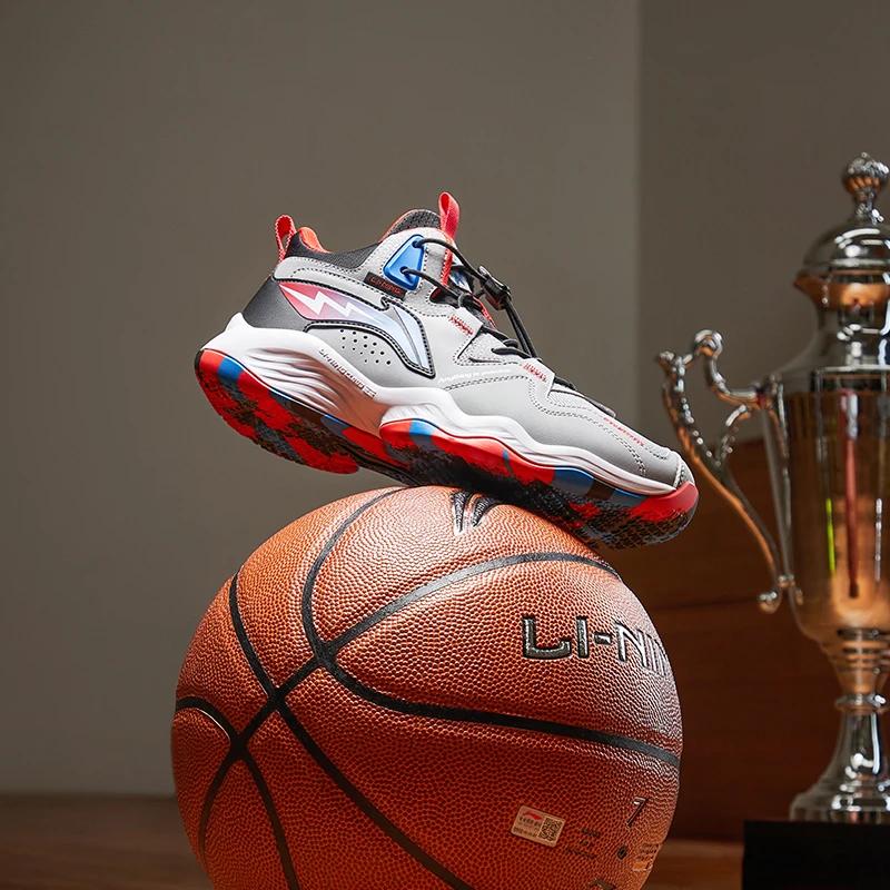 Li-Ning Cloud Non-Slip Shock Absorbing Durable Lightweight Rebound Mid-Top Kids Basketball Shoes Kids basketball shoes Snow-Gray YKBT090-9