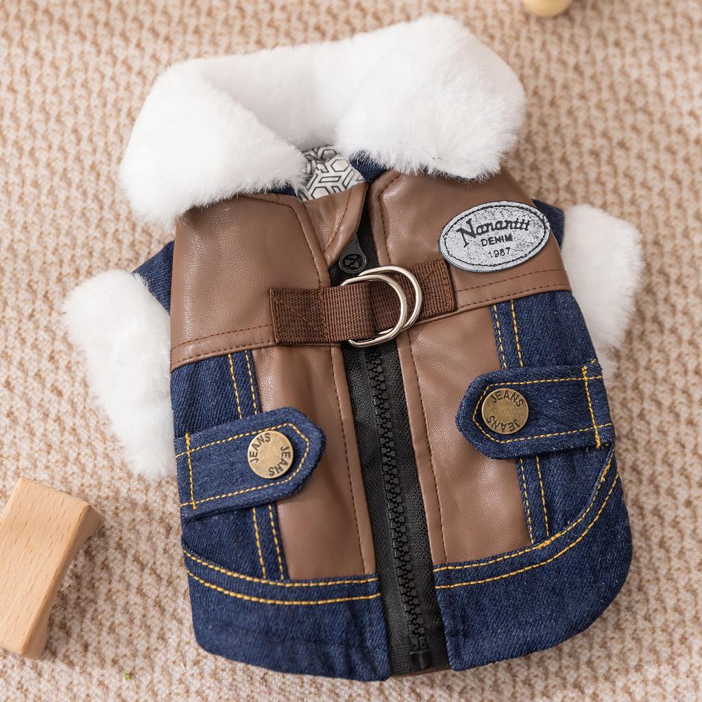 Puppy Cowboy Cotton Jacket Punk-Style Dog Clothes Winter Warmth for Yorkshire Two-Legged Garment Thickened Teddy Coat