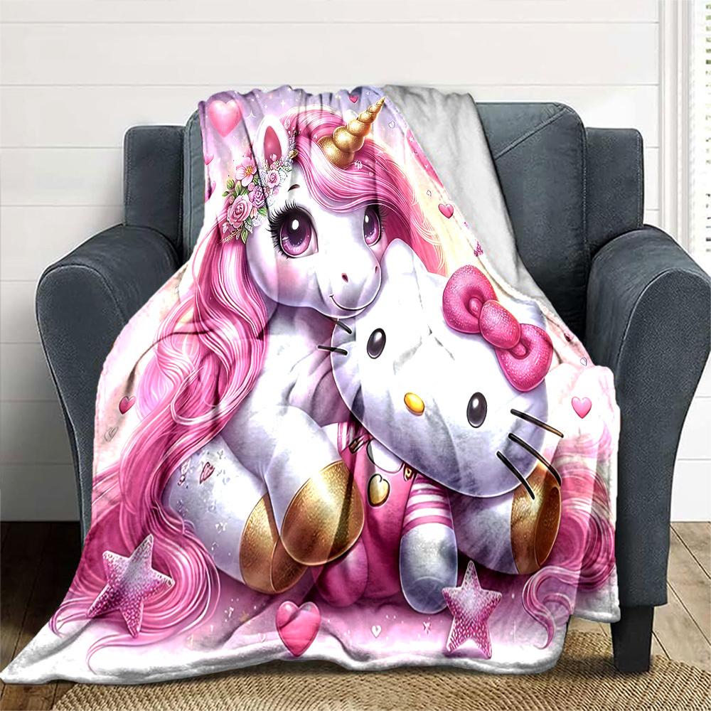 1 Stück Einhorn Hello Kitty Decke Leichte Flanell-Kuscheldecke für Sofa Bett Reise Camping Wohnzimmer Büro Couch Sessel