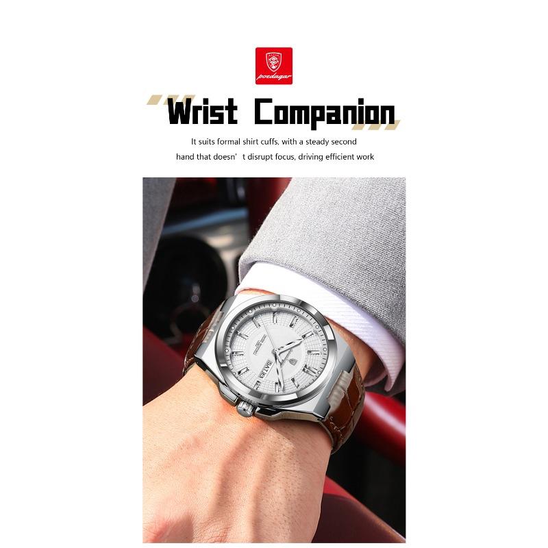POEDAGAR Fashion Man Wristwatch Waterproof Luminous Date Week Business Quartz Watches Leather Sport Clock Reloj Hombre