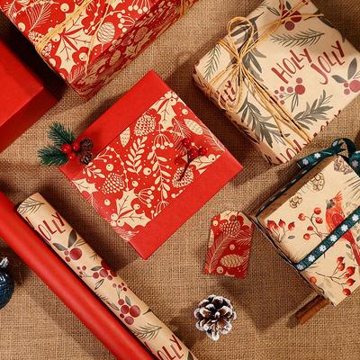 Retro Weihnachtsgeschenkpapier - Großes rotes Kraftpapier